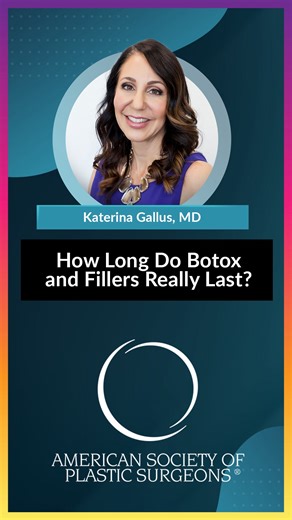 How long do injectables really last? 👀 ASPS Member Surgeon Dr. Kat Gallus breaks down what you can expect from Botox versus fillers, and why results vary depending on the area treated. #HowLongDoesBotoxLast #Botox #HowLongDoesFillerLast #Fillers #InjectableFillers #DermalFillers #LipFiller #CheekFiller #Injectables #ASPS #PlasticSurgery | American Society of Plastic Surgeons (ASPS)