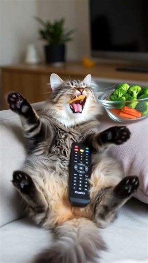 The cat is relaxing and watching TV #cat #aianimation#animals #funny