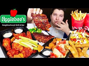 BBQ Ribs, Hot Wings, Mozz Sticks, Cheesy Quesadilla • Applebee's Bar & Grill • MUKBANG