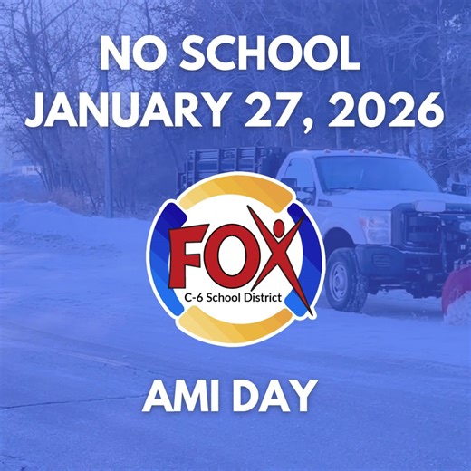 All classes are canceled for tomorrow, January 27, 2026, due to hazardous road conditions. This will include our Character Kids Club program. Tomorrow will be an AMI day. District offices will be closed. Stay safe out there, Fox C-6 family! #FoxC6Strong | Fox C-6 School District