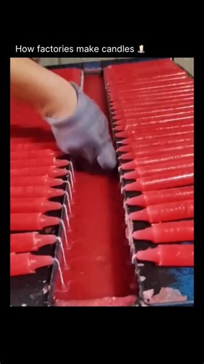 How Things Work on Instagram: "Factories make candles through a controlled mass-production process designed for consistency and burn quality. Wax—paraffin, soy, beeswax, or blends—is melted in large heated tanks and filtered to remove impurities. Wicks are cut, treated to control burn rate, and centered in molds or containers using guides. Liquid wax is then poured or injected at a precise temperature so it cools evenly without cracking or trapping air. As the wax solidifies, it shrinks slightly