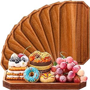 Dandat 12 Pack Wooden Serving Platter Bulk Acacia Wood Platters 10 x 5 Inch Rustic Serving Tray Rectangular Charcuterie Board Cheese Plate for Home Decor Dessert Vegetables Fruit Cookie