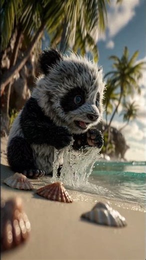 Cute Baby Animal Playing on a Tropical Beach – Photorealistic Scene