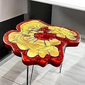 RESINHOMEFURNITURE Unique Red Epoxy Accent Table Coffee Table Living Room Table Dining Table Console Table Patio Table Kitchen Table Bar Counter Table Side Table (Without Stand, 46 x 46 Inches)