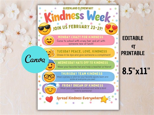 Kindness Week Flyer Template | Editable School Activities (canva, Digital Download) - Etsy