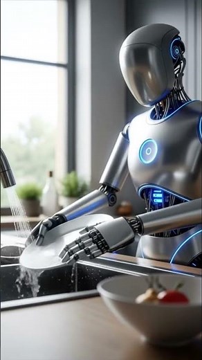 Humanoid Robot Working on Laptop in Modern Office