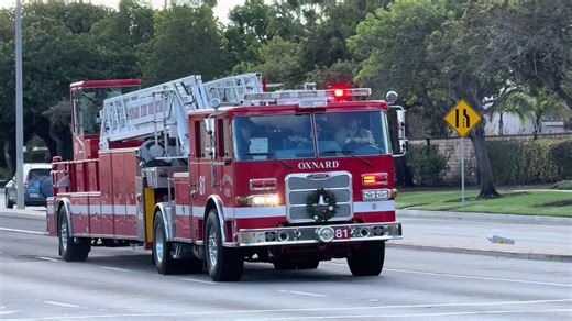 Oxnard Fire Department Truck 81 & Gold Coast Ambulance 662 Responding Code 3 to a Traffic Collision! Assigned Units: E84, MED662, T81(c), Oxnard PD Date Taken: 1/1/26 #oxnard #vcfd #firefighters #venturacounty #paramedics