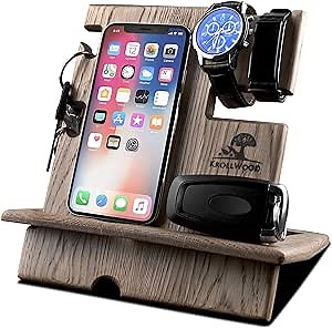 Docking Station for Men – Natural Oak Wood Docking Station – Multifunctional Nightstand Organizer for Men – Handcrafted and Highly Durable – Ideal for Phone, Watch, Jewelry, Keys (Espresso)