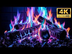 Neon Crystal Fireplace 🔥 Crackling Fire Sounds for Deep Sleep, Study & All Night Relaxation | 4K 3h