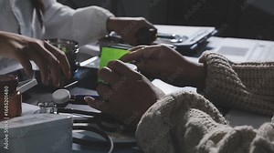 Nurse helping senior man with medication administration, explaining dosages and timing of intake. Ill man taking prescribed medication, reading the label on the bottle.
