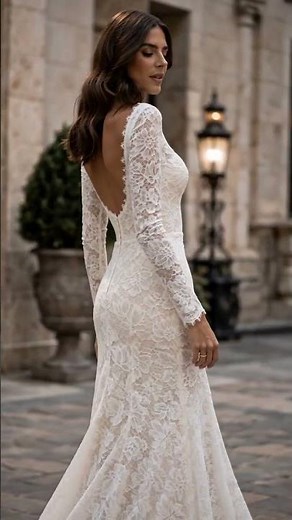 Elegant Lace Wedding Dress | Long Sleeve Bateau Neck Bridal Gown