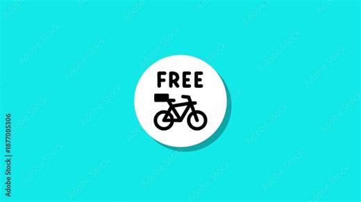 Animation of free delivery icon with bicycle symbol and text on bright blue background for logistics promotion