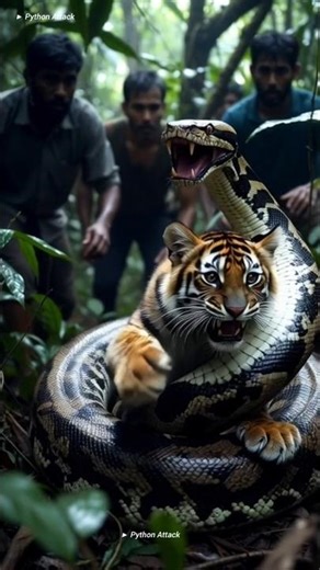 The tiger now has no way to save itself from the python.