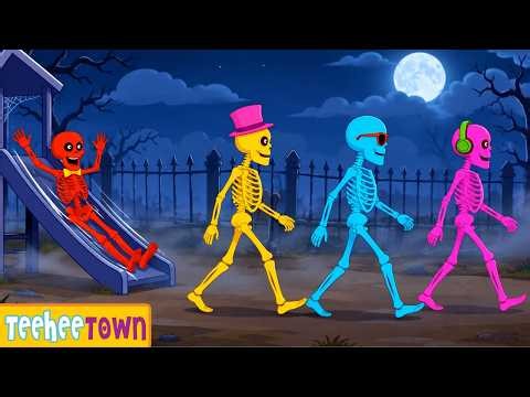 Five Skeletons Went Out At Halloween Night! NEW Spooky Songs for Kids | Teehee Town