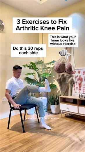 3 simple exercises that can make a big difference for arthritic knee pain. These movements help lubricate the knee joint, strengthen the muscles that support it, and reduce stiffness that builds up with inactivity. When done gently and consistently, they can improve joint stability, decrease pain with walking and stairs, and help you move with more confidence again. #arthritis #kneepain #exercise #fitness | Physical Therapy Session