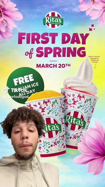 FREE ITALIAN ICE TOMORROW 👀🌸 Rita’s is giving out FREE Italian Ice ALL DAY 🍧 📅 March 20th only No purchase needed — just walk in and ask Limit one per person 👉 Any flavor 👉 While supplies last If you wanna upgrade it, you can add custard (extra $) But honestly… FREE is FREE 😭 These lines get CRAZY every year so go early I cover the latest food deals and drops — tap in so you don’t miss what’s next 🍽️🔥#ritas