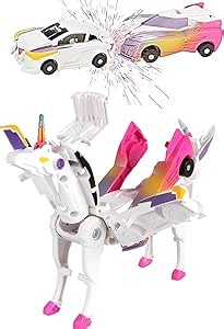 Unicorn Collision Transforming Cars Toy, 2 in 1 Magnetic Cars Collision Transform into unicorn toy, for Boys Girls Age 3-12, magnetic robo car set |Party Gift for Birthday, Christmas (Dazzle Pink)
