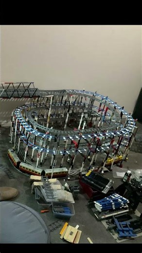 Some serious Lego train track MOC up and down loops