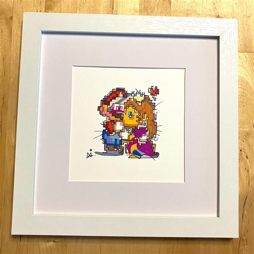 Super Mario & Princess Peach Kiss Pixel Art: Hand-drawn Framed Illustration | Pixeltangle - Etsy