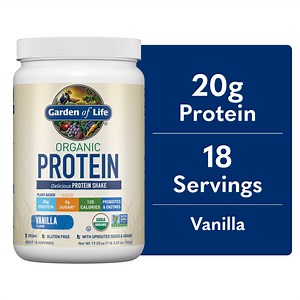 Garden of Life Organic Plant-Based Protein Powder, Vanilla, 20g Protein Shake Drink, Vegan, Probiotics, Digestive Enzymes, 19.05oz​