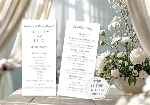 Wedding Ceremony Program Template, Wedding Program Template Editable, Minimalist Wedding Program, Printable Wedding Program - Etsy