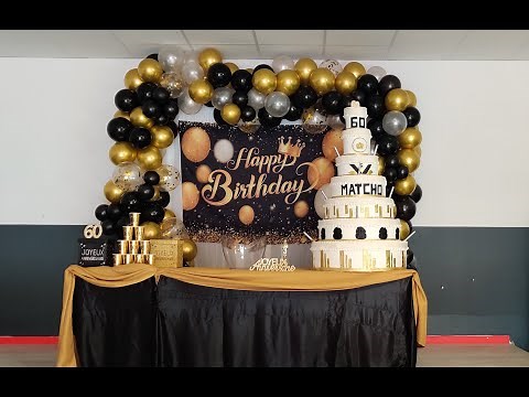 comment réaliser une décoration anniversaire Arche de ballon or et noir