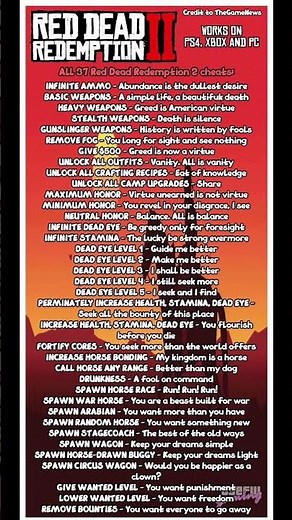 All the Red Dead Redemption 2 cheat codes🤠