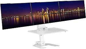 Mount-It! Triple Monitor Electric Standing Desk Converter - 3 Monitor Standing Desk is Height Adjustable, Sit-Stand Converting Desk for Home, Office Monitor Mounts Fits Screens up to 32" White