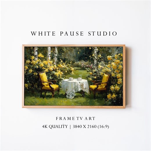 Garden Tea Party Frame TV Art, Romantic Floral Patio 4K Samsung the Frame JPG - Etsy