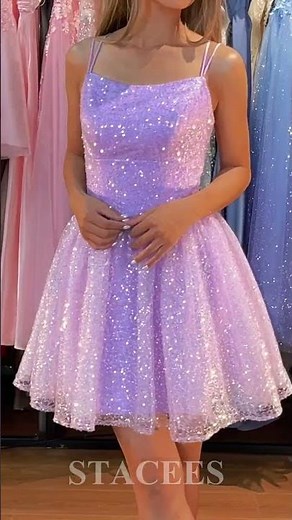 STACEES Lilac Sparkly Sequins Homecoming Dress with Square Neckline - S7367H