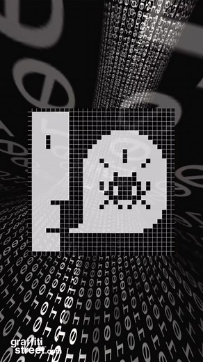 The print “Alert” by Invader pays tribute to the early Macintosh era when computer viruses were rampant. It also draws inspiration from the iconic designs of Susan Kare making this print a must-have for any art enthusiast or tech aficionado. “The Alert icon is one of several signage-like symbols from the original Macintosh. A cropped face (designed to be universal) and speech bubble, using all 32 x 32 pixels, was intended to get the user’s attention and deliver a message.” Susan Kare The print h