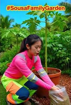 Papaya show how to fertilize and more steps for Fast growth using pot container #sousafamilygarden