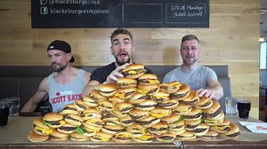 IMPOSSIBLE 25LB BURGER CHALLENGE (60 BURGERS). Featuring 61 burgers, this challenge is THE WORLDS BIGGEST BURGER CHALLENGE. This giant UK food challenge had a one hour time limit in order to get the meal for free and a charity donation. #food #foodchallenge #burger #Joelhansen #eating #eatingshow #eatingchallenge #buffet #londonfood #UK | Joel Hansen - Model Vs Food