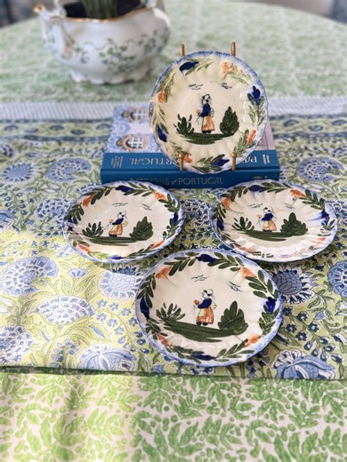 Vintage Hand Painted Blue Ridge Southern Pottery Set of Plates in the Quimper or French Peasant Style - Etsy