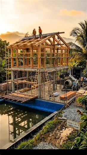 Tropical Jungle Luxury Cottage Construction Timelapse #asmrconstruction #shortsfeed