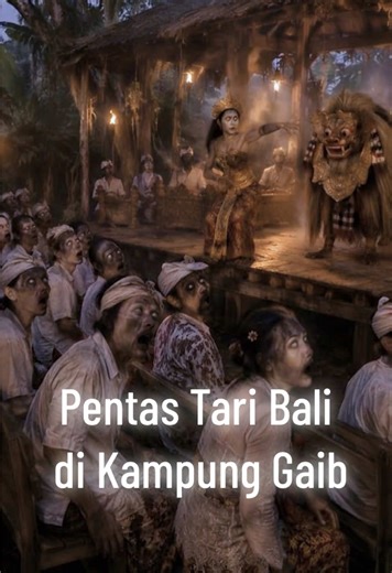 Malam itu, kampung tua di tepi hutan Bali diselimuti kabut tebal. Suara gamelan terdengar nyaring, bergema dari bale banjar yang remang oleh cahaya lampu minyak. Di atas panggung kayu, penari Bali menarikan tarian Barong, mengenakan kebaya merah darah, kain songket berlapis emas, dan topeng Barong yang menakutkan. Setiap gerakan mereka seakan memanggil sesuatu yang tak kasat mata. Di depan panggung, deretan kursi panjang berisi penonton yang bukan manusia biasa. Mereka duduk rapat, wajah pucat, 