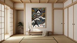 Samurai Oni Mask Japanese Poster, Ukiyo-e Style Wall Art, Bushido Warrior Print, Vintage Japanese Decor - Etsy