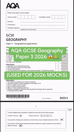 ALL 2025 EXAM PAPERS AVAILABLE (USED FOR MOCKS) on Instagram: "AQA GCSE GEOGRAPHY PAPER 3 2025 #aqagcsegeograpy #geographygcse"