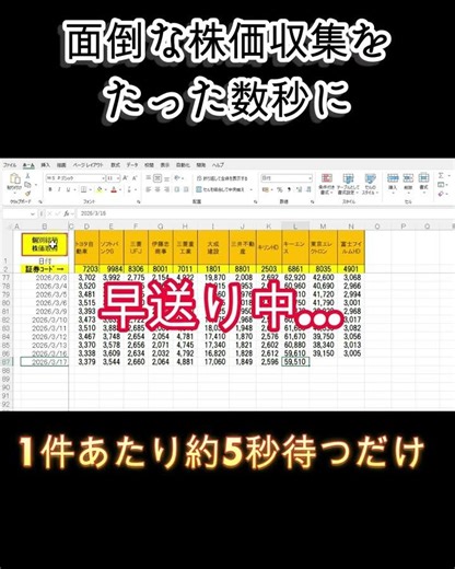 個別銘柄株価をExcelに自動で取り込むマクロの動画 #shorts