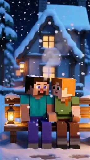 Steve & Alex Snowy Bench Moment – Romantic Minecraft Cinematic ❄🏮