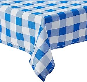 E-TEX Rectangle Tablecloth - 60 x 126 Inch - Blue & White Checked Rectangular Table Cloth for 8 Foot Table in Washable Polyester