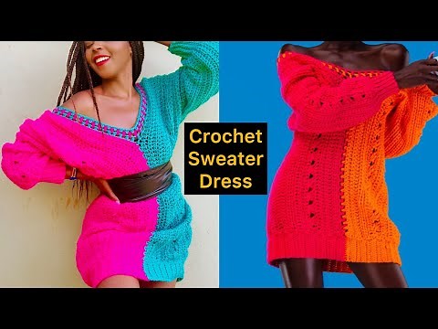 Crochet Sweater Dress | Oversized Crochet sweater Dress