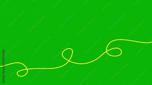 Animated yellow tape appear and disappear. Decorative line with loops. Looped video. Linear vector illustration isolated on green background.