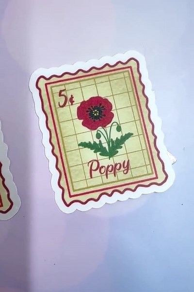 Poppy Sticker, Flower Sticker, Poppy Decal, Stamp Sticker, Sticker For Water Bottle, Poppy Gifts For Her
