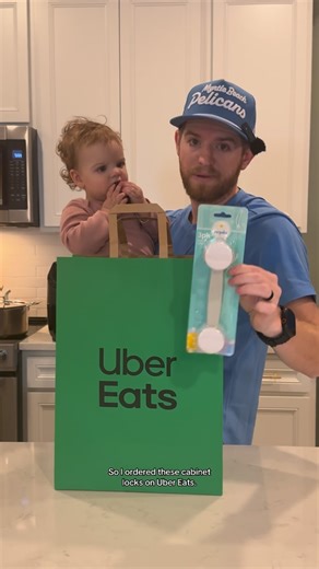 Christian Toth on Instagram: "We officially hit the ‘opening every cabinet’ phase… and dad was NOT prepared 😂 Good thing @ubereats delivers home improvement essentials fast. Get 30% off $70+ on Uber Eats with promo code 30offue. #UberPartner"