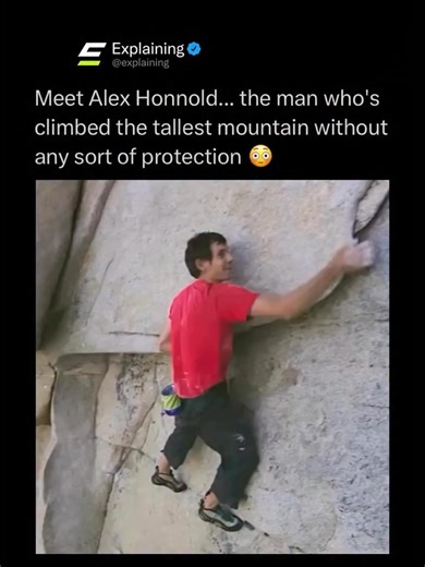 Meet Alex Honnold, the climber famous for doing what most people consider impossible 🧗‍♂️😮 He is best known for free soloing El Capitan in 2017, a nearly 3,000-foot vertical rock face, completely alone, with no ropes, harness, or safety gear. One slip would have meant certain death. Honnold’s climb is considered one of the greatest athletic feats ever recorded, combining extreme physical skill with almost unreal mental control 🧠⛰️ Let us know your thoughts below! • #explore #reels #interestin