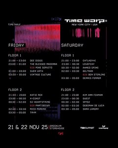 The wait is over — the timetable for our two nights in New York has arrived! Get ready for 16 hours of pure Time Warp energy! A journey through techno’s roots, evolution and future. Two nights packed with pioneers, boundary-pushers and the sounds that shaped the culture. See you on the dancefloor, New York. - #timewarp #newyork | Time Warp