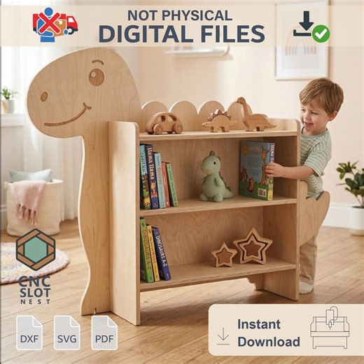 Dinosaur Bookshelf CNC File, Kids Shelf Plans, Plywood Toy Storage, Nursery Bookcase, Digital Download, Dxf Svg Pdf, 15mm CNC - Etsy