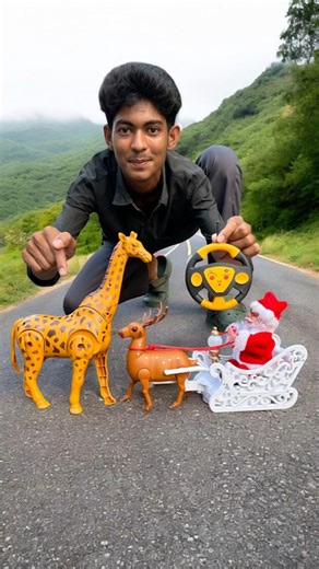 Rc Remote Wala 2 Ta Giraffe And Santa Claus With Reindeer Gift Dise😝