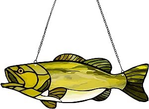 Largemouth Bass Fish Acrylic Window Hanging, Bass Fishing Wall Decor for Home, Lake House, Bedroom Decorated, Beach Theme Birthday Gifts for Fishing Lovers, Thanksgiving Big Fish Catches, 12" x 4"
